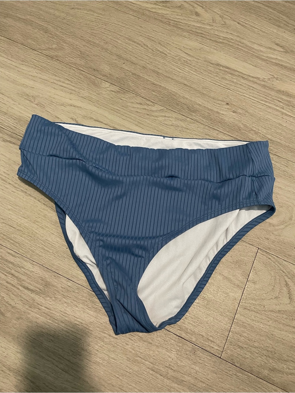 Ribbed High-Waist Bikini Bottom in Dusty Blue